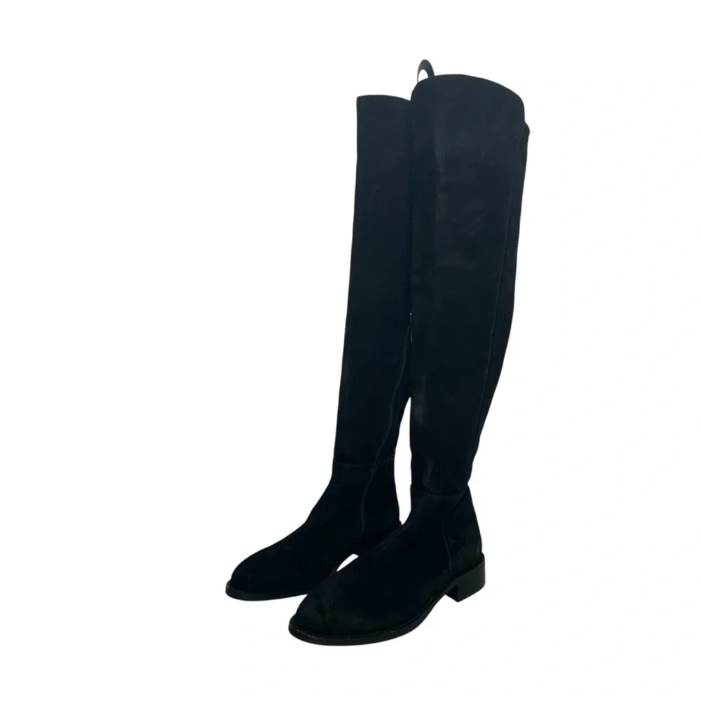Aquatalia Norina OTK Waterproof Boot Black Stretch Suede Drawcord Women’s 5.5